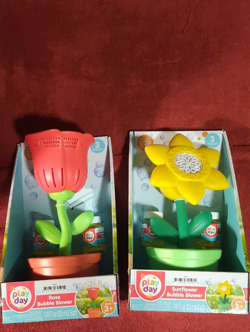 2 Play Day Sunflower And Rose Bubble Blowers Includes Bubble Blast Solution